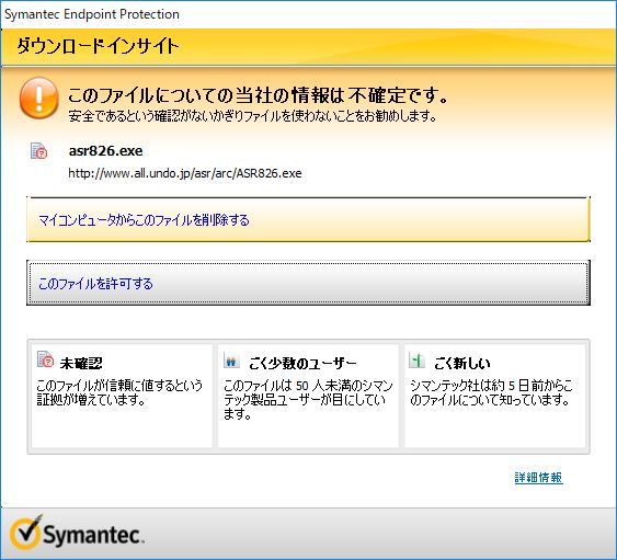 Symantecの警告画面1
