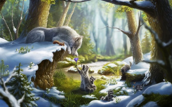 thumb2-winter-forest-fantasy-raccoon-wolf-art.jpg